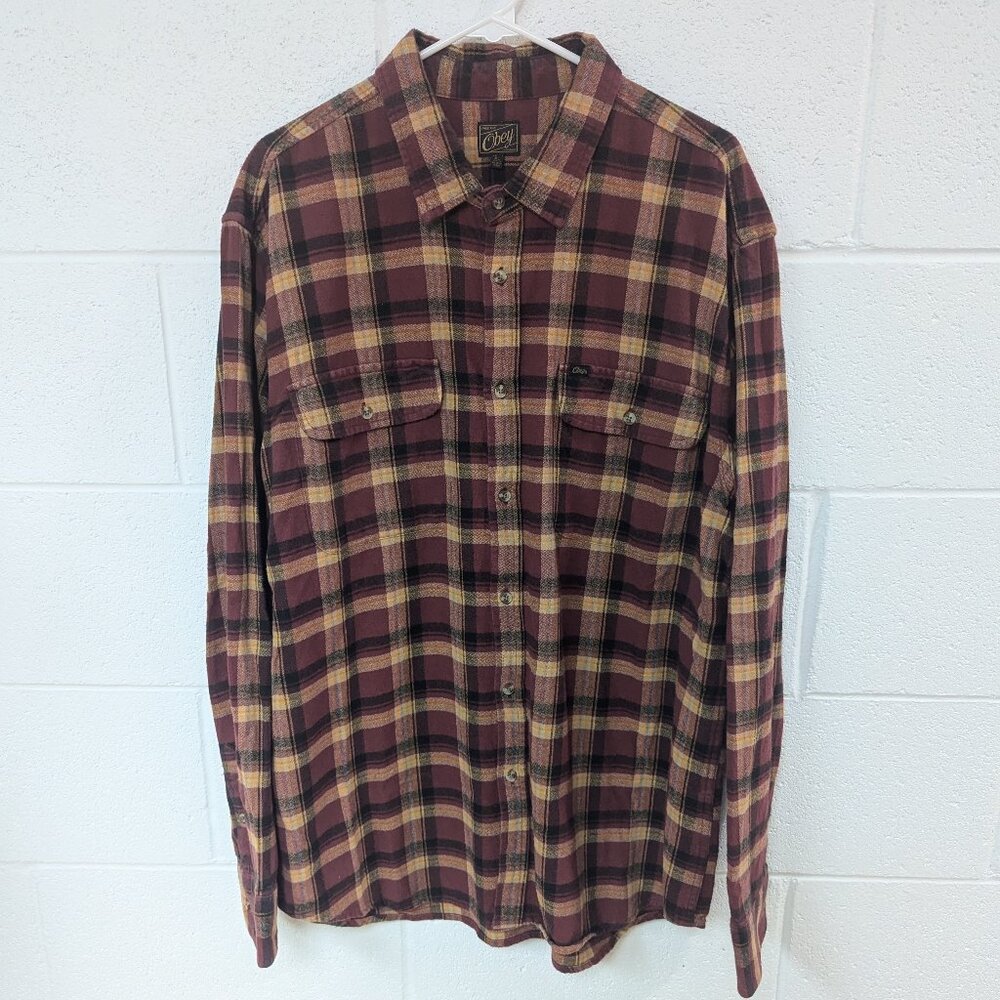 NWOT Obey Men's Plaid Flannel Shirt, XL